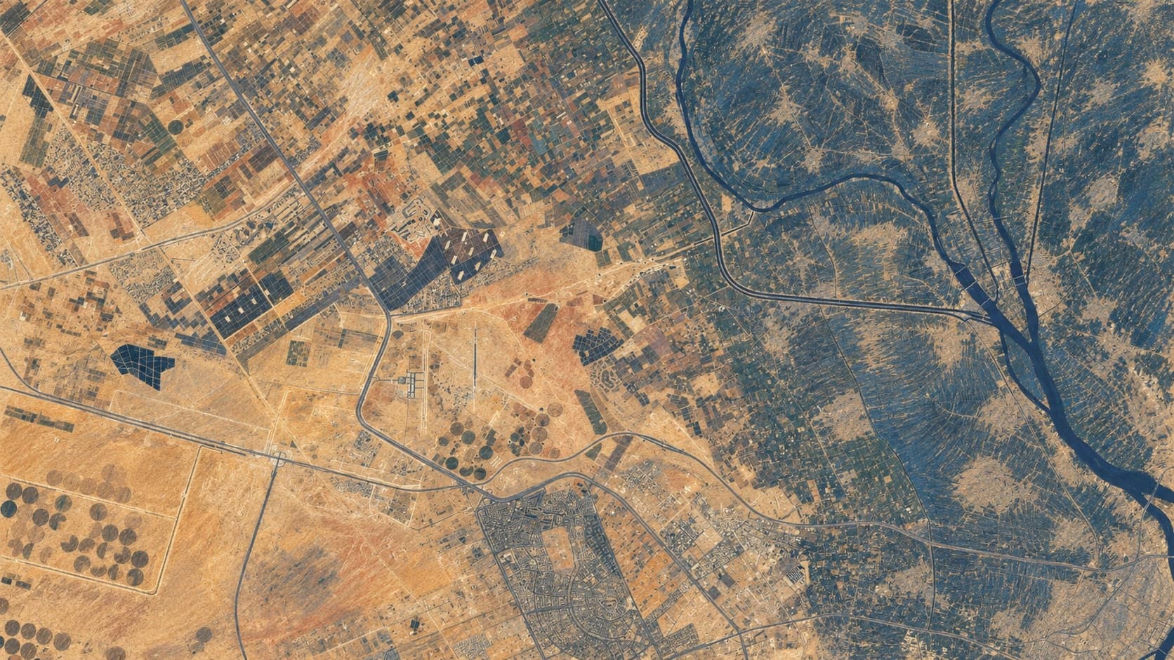 Courtroom-sketch editorial illustration derived from a public-domain July 2026 NASA view of Israel from the International Space Station; contextual aerial imagery, not a depiction or measurement of the reported Yom Kippur 2026 air-quality result.