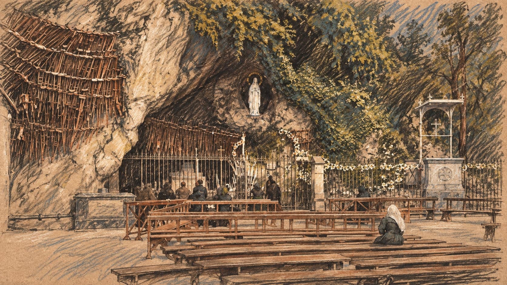 Image de l’article : Le pape Léon XIV prie pour la France à la grotte de Lourdes après une messe à Paris réunissant 800 000 personnes