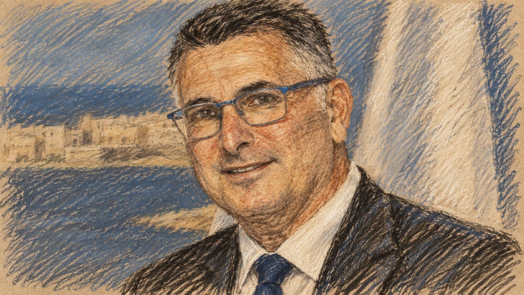 Courtroom-sketch editorial illustration of Foreign Minister Gideon Sa’ar in an archival portrait from December 2024