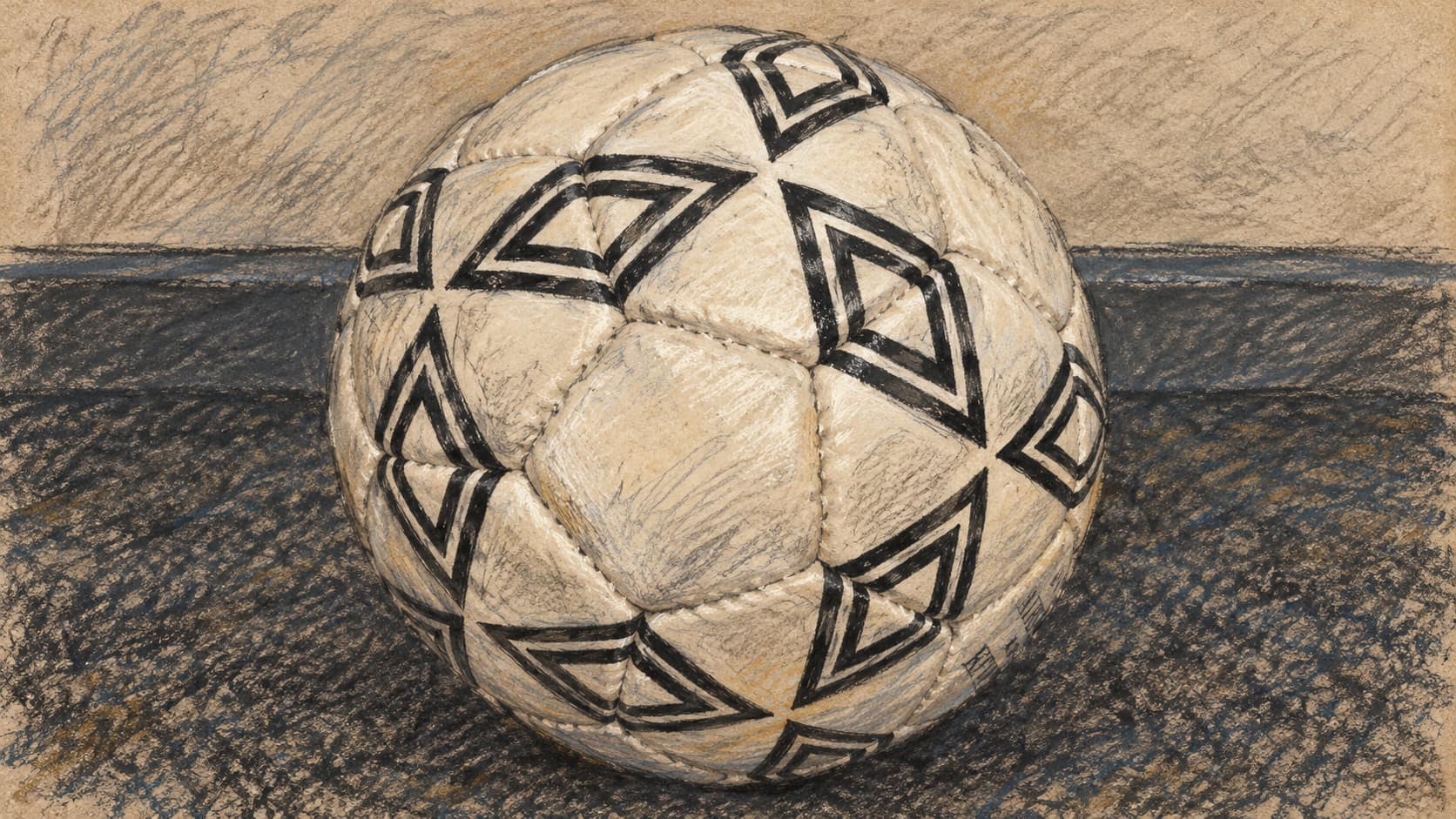 Courtroom-sketch editorial illustration of a football resting on a textured floor, used as contextual artwork for local football; it does not depict Rehovot's new kit or tonight's match.