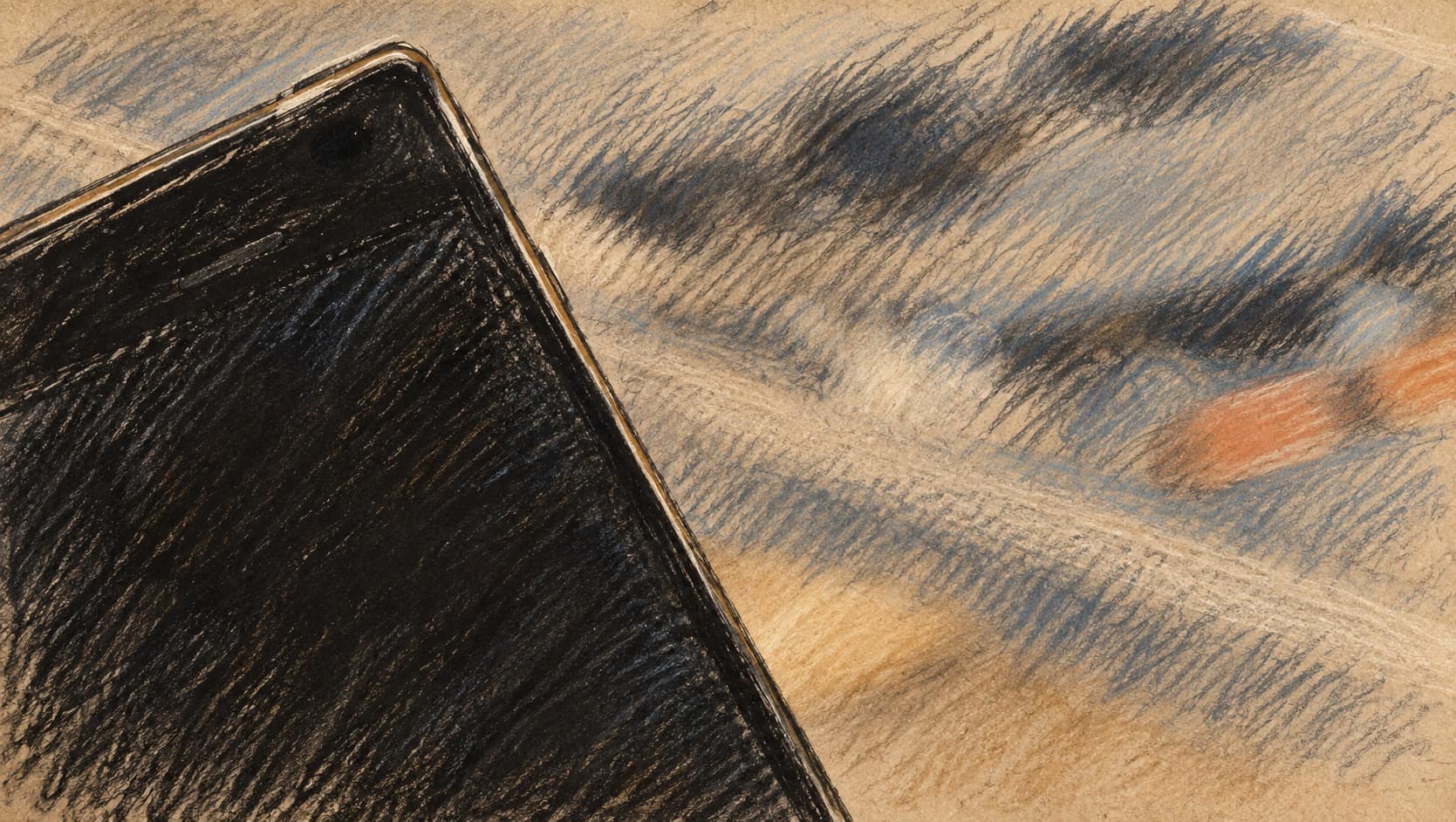 Courtroom-sketch editorial illustration of an angled black smartphone against a blurred background; contextual smartphone scene, not the Fisherman app or campaign messages.