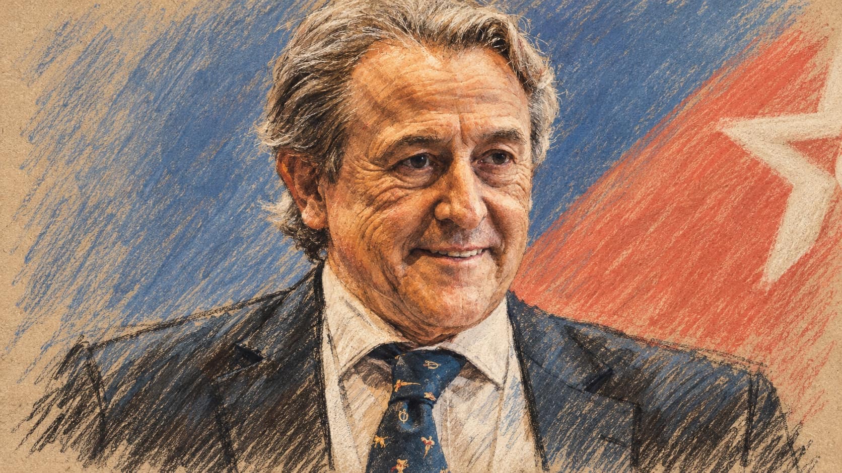 Courtroom-sketch editorial illustration of Hermann Tertsch in an archival 2022 portrait
