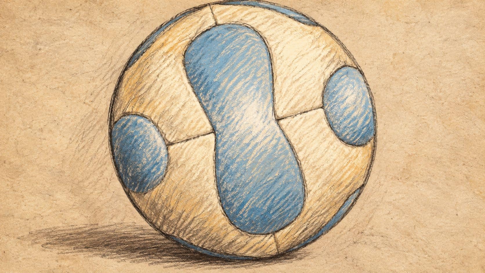 Courtroom-sketch editorial illustration of a pale blue and cream handball on a plain background; contextual sporting equipment, not the Israel-Serbia meeting.