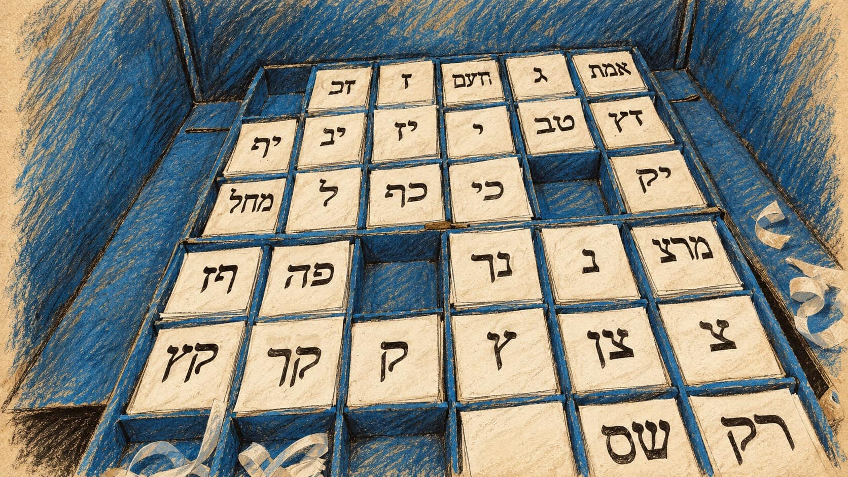Courtroom-sketch editorial illustration of archival ballot-slip trays at a Ramat Gan polling station in September 2019, shown as context for the Kiryat Ono allegation.