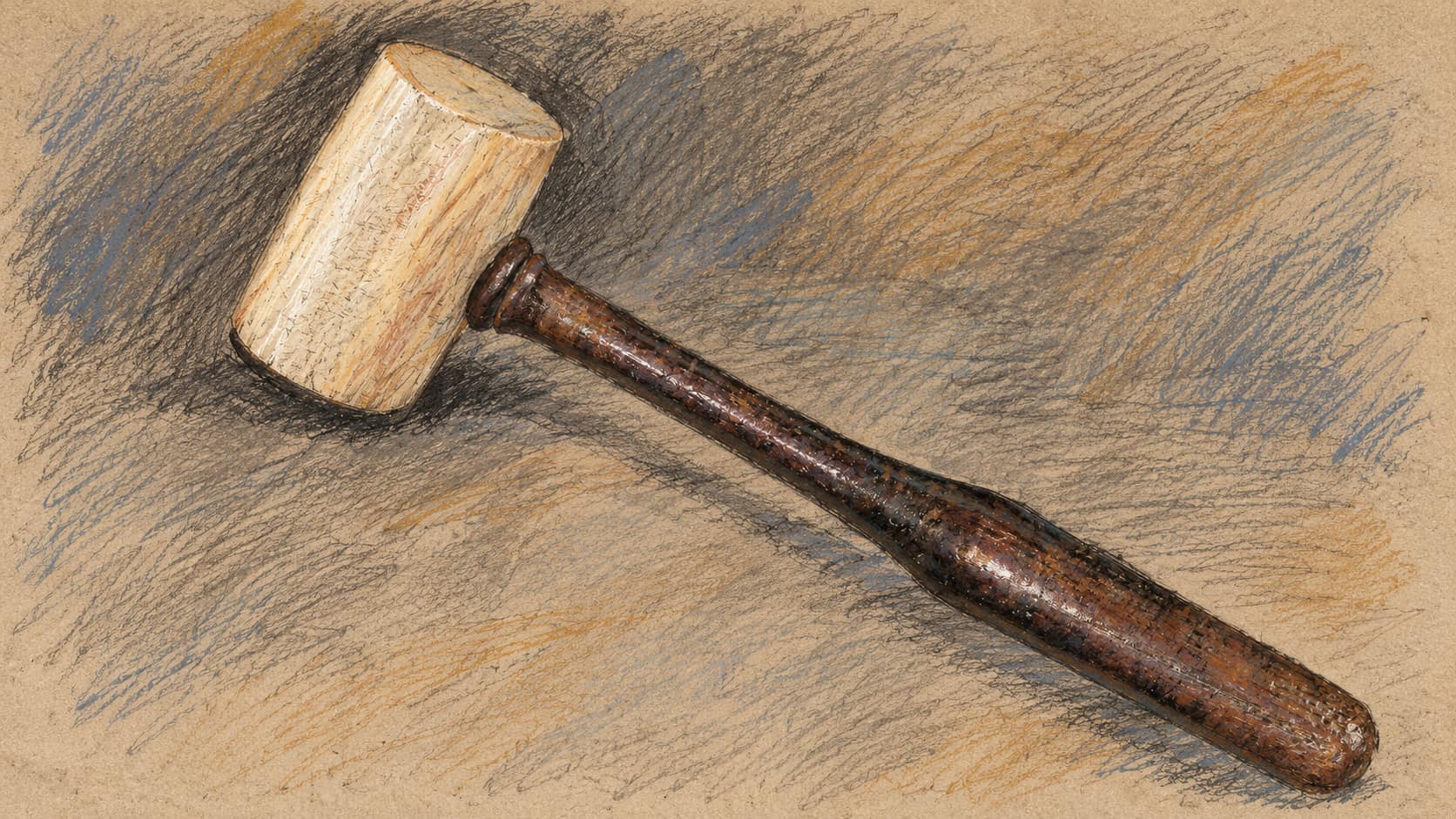 Courtroom-sketch editorial illustration of a wooden gavel from a museum collection; contextual illustration, not the reported judicial remarks.