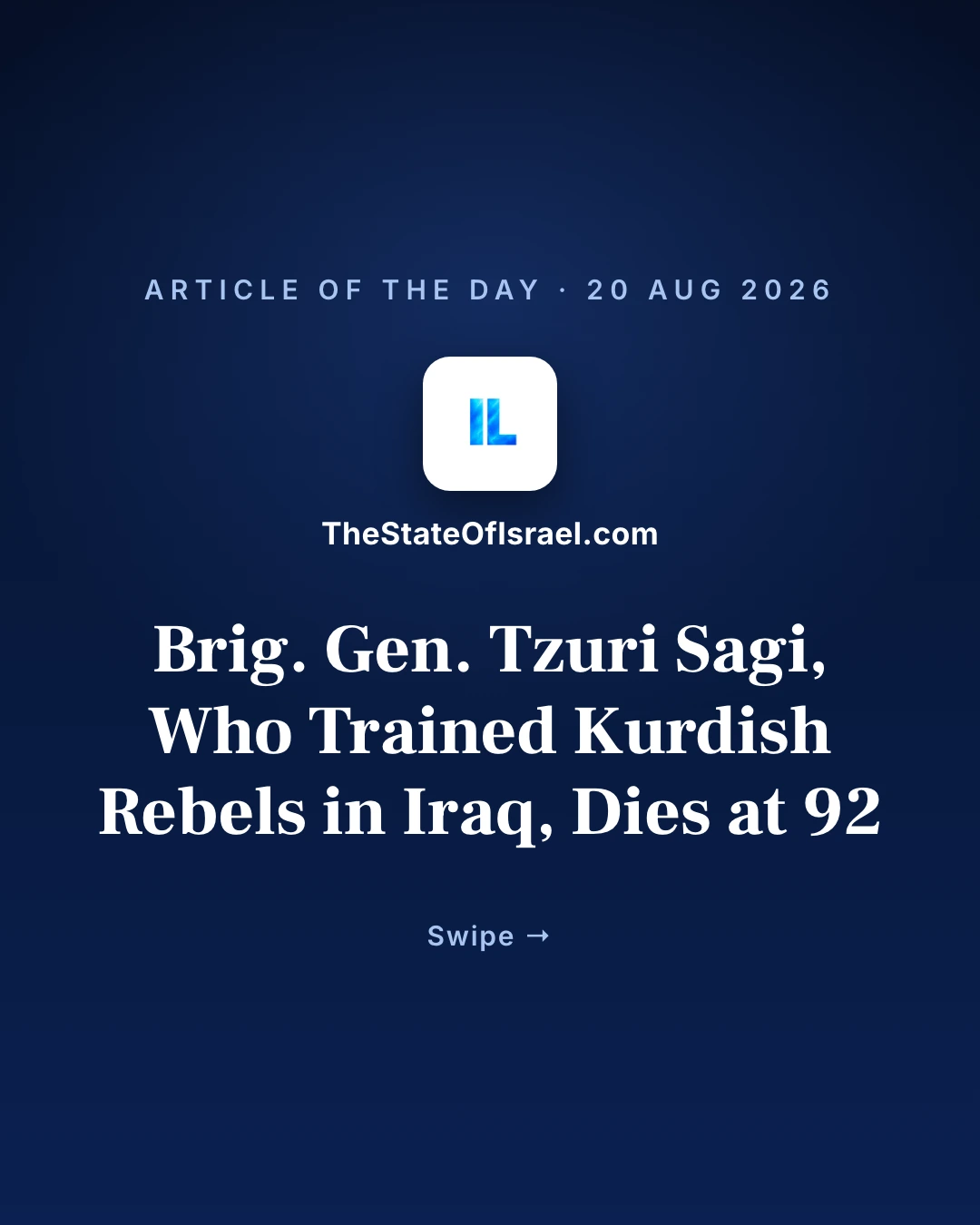 Brig. Gen. Tzuri Sagi. A visual account of Brig. Gen. Tzuri Sagi’s military career, including the Mitla Pass battle and his work advising Kurdish forces in Iraq.