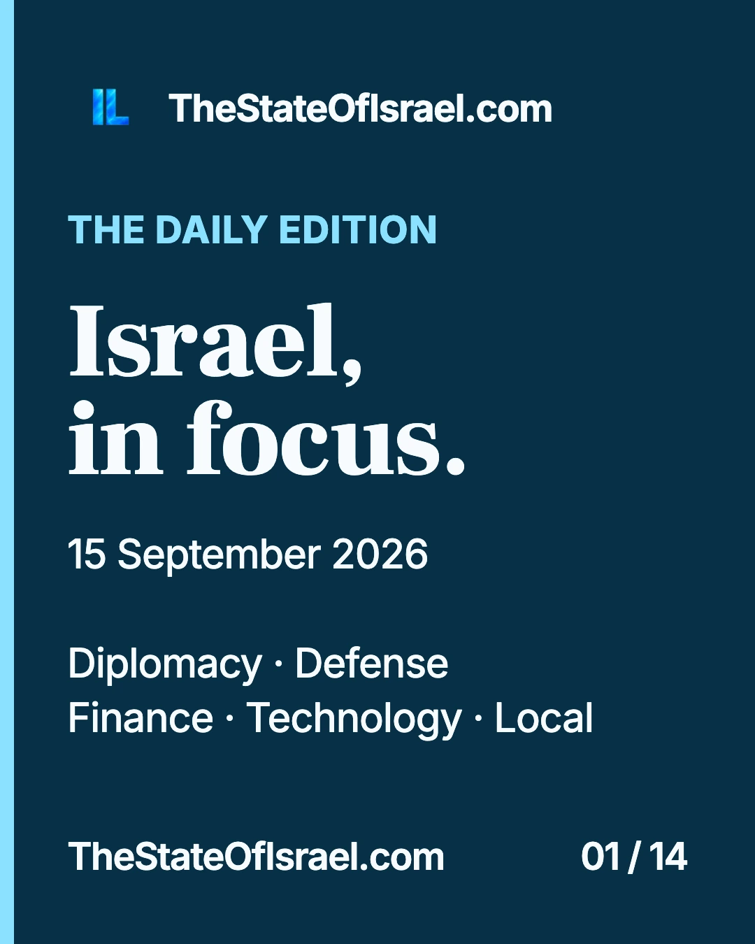 Israel in focus: 15 September 2026. The 15 September 2026 visual edition brings together diplomacy, inflation, technology, railway services, defense and local life in Israel.